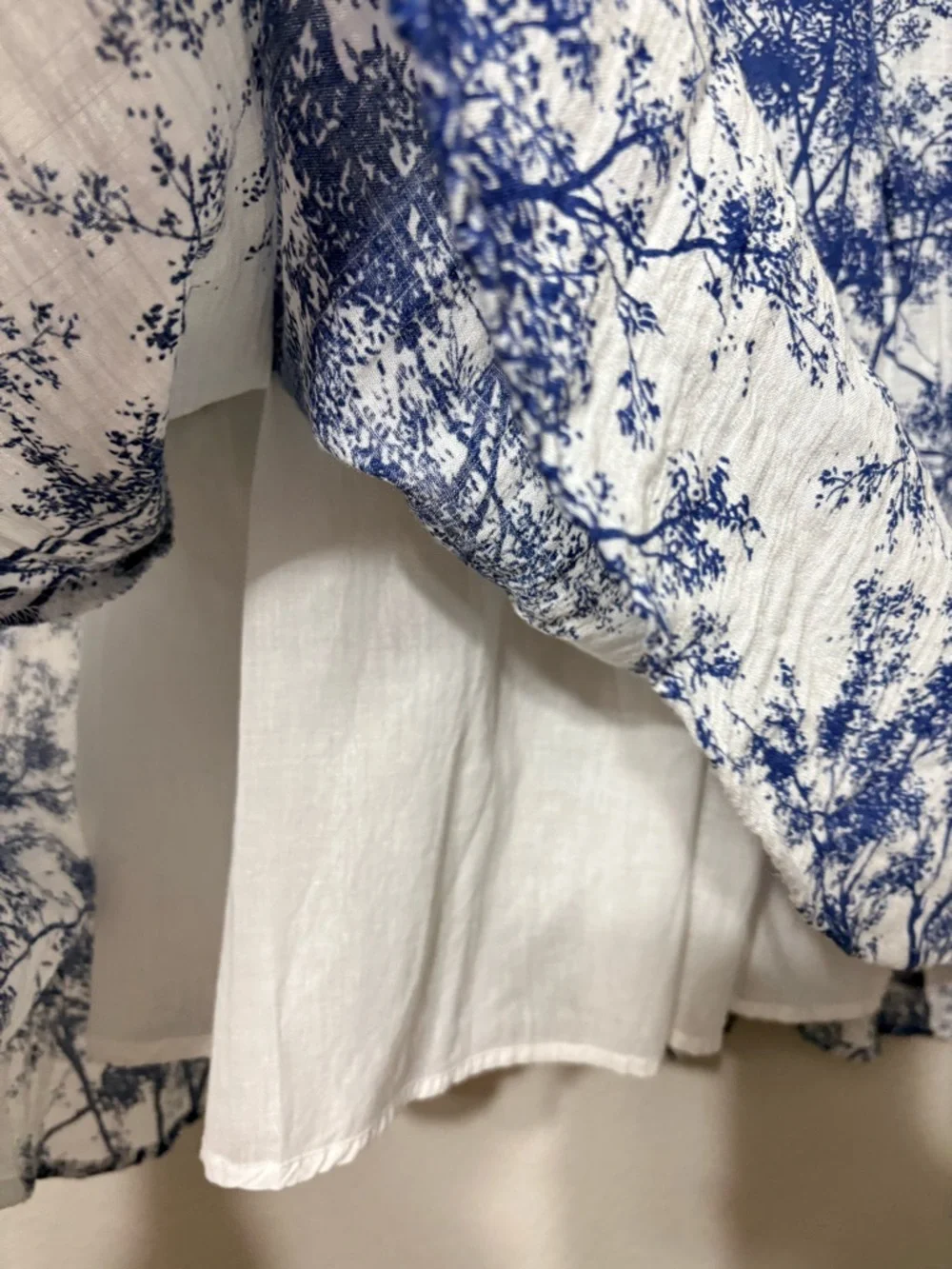 Frock Shop Blue White Toile Tree Print Sleeveless A-line Dress w Black Waist Tie - Picture 9 of 16